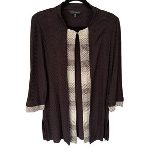 Ming Wang Brown Cardigan Blazer Size Medium Accent Trim Single Clasp Closure‎